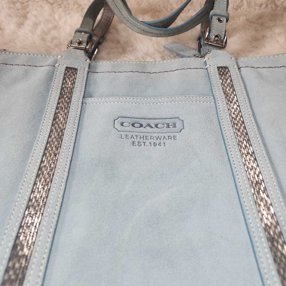 2005 Coach Aqua Blue Suede Beaded Gallery Tote Style 8B32 Y2K Vintage - Picture 14 of 16